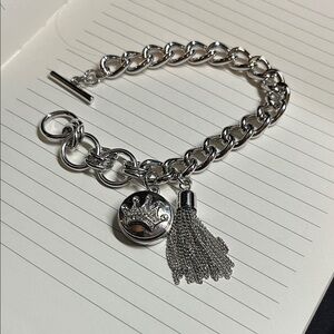 Silver Charm Bracelet with Tassel - with removable snap charm
